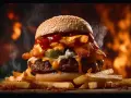 Soczysty burger z frytkami i serem, idealny na obiad. Pyszny sos amerykański przepis na domowe frytki.