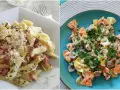 Dwa dania z makaronem: penne z boczkiem i parmezanem oraz kolorowe farfalle w kremowym sosie. Idealne pomysły, z czym zrobić makaron na obiad.