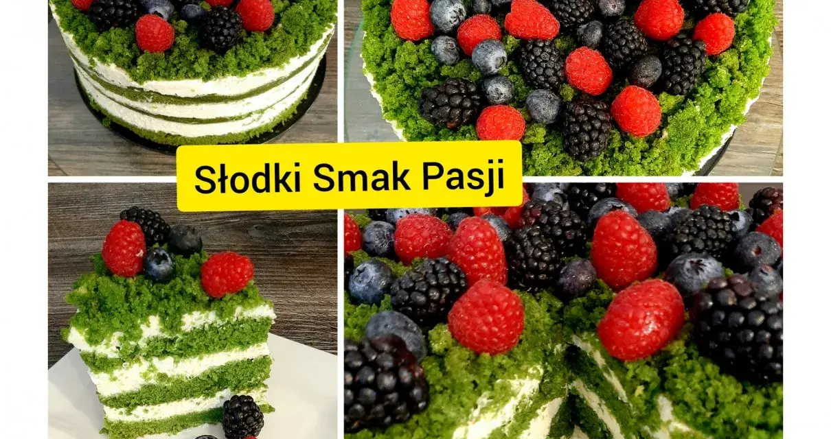 Zielony tort z kremem i owocami leśnymi, jak z bajki. Ten leśny mech przepis to marzenie!