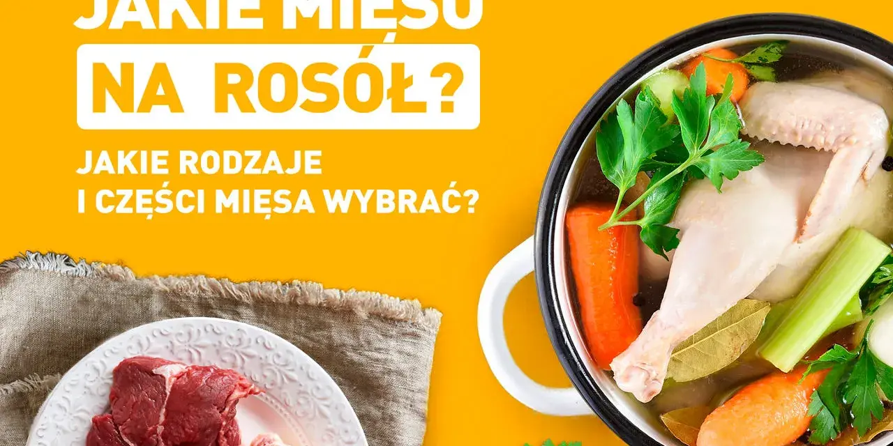Jakie mięso na rosół? Na talerzu surowa wołowina i kości, w garnku gotujący się rosół z kurczakiem i warzywami.