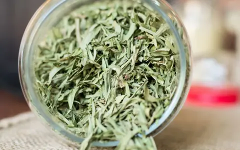 Słoik z suszonym estragonem, idealnym do sosów, ryb i zup. Ten aromatyczny estragon do czego? Do podkreślenia smaku wielu potraw.
