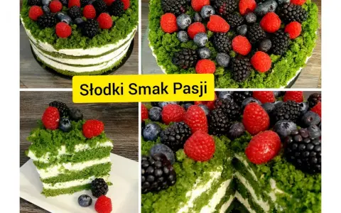 Zielony tort z kremem i owocami leśnymi, jak z bajki. Ten leśny mech przepis to marzenie!