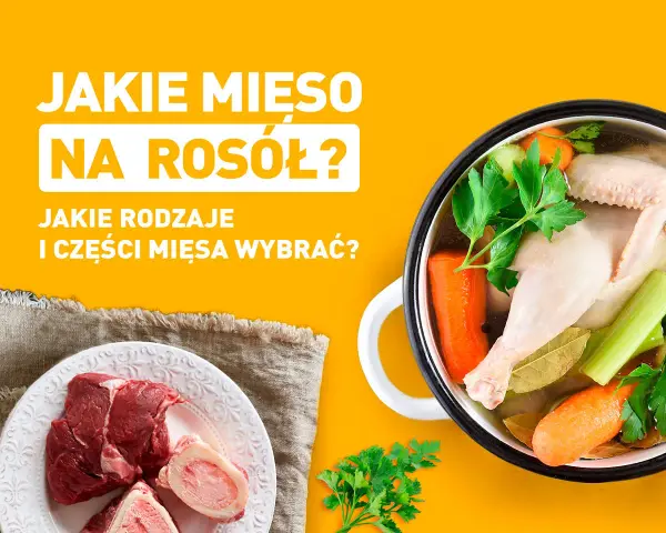 Jakie mięso na rosół? Na talerzu surowa wołowina i kości, w garnku gotujący się rosół z kurczakiem i warzywami.