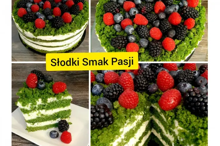 Zielony tort z kremem i owocami leśnymi, jak z bajki. Ten leśny mech przepis to marzenie!