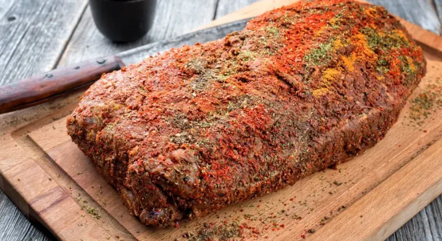 Schab w bogatej marynacie z papryki i ziół, gotowy na pieczenie. Ta marynata do schabu sprawi, że będzie soczysty.