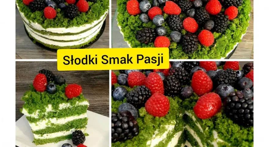 Zielony tort z kremem i owocami leśnymi, jak z bajki. Ten leśny mech przepis to marzenie!