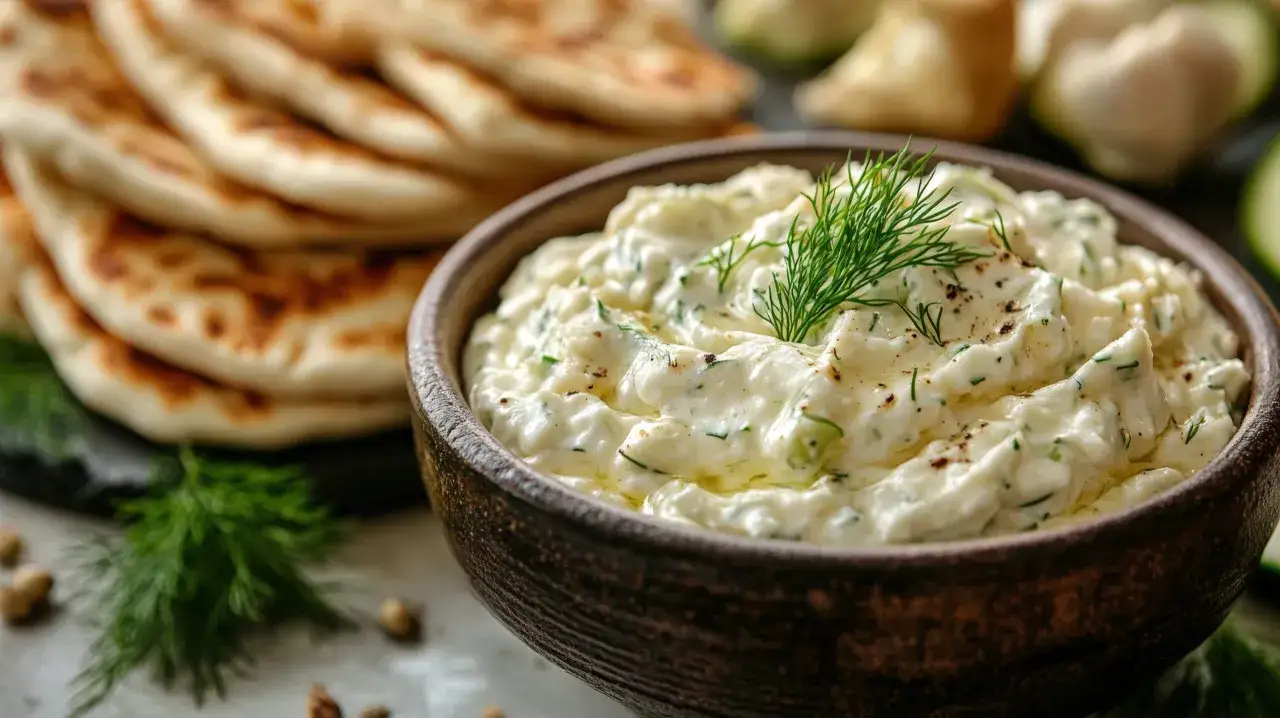 Kremowy sos grecki, idealny do pieczywa pita. Prosty przepis na pyszny dip.